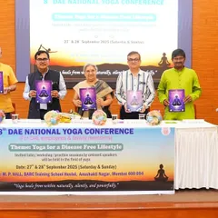 At the 8th DAE National Yoga Conference, we launched a publication dedicated to promoting a disease-free lifestyle through Yoga, alongside distinguished members from BARC and Kaivalyadhama.