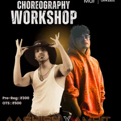 This poster announces a special workshop collaboration between two of our top instructors, Aashish and Amrit. It highlights the dynamic duo teaching a routine to 'Not Like Us'.