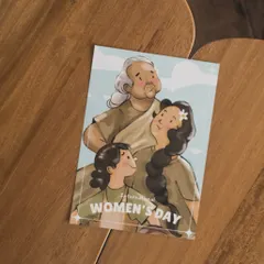 Here is my 'Generations' illustration as a physical note card, resting on a wooden table. I love seeing my digital art become a tangible object that you can gift to the inspiring women in your life, perfect for International Women's Day or any day you want to share your appreciation.