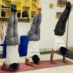 A still shot capturing the peak of three powerful inversions, showcasing the stability and focus required for each.