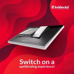 Elevate your interiors with the premium and sleek design of Goldmedal modular switches. This image showcases the sophisticated aesthetic that makes their products a top choice for modern homes and offices seeking a touch of class. We keep the Air, Curve, and Nixon ranges in ready stock.