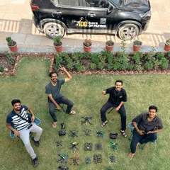 A group photo with the crew and our entire fleet of drones during the "100 Days of Flying" road trip across North India. This project is all about collaboration and community.