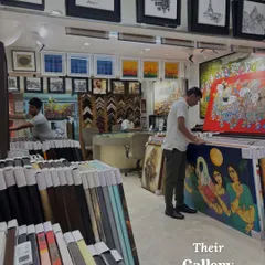 A look inside our gallery, bustling with a wide variety of original contemporary Indian art and custom framing options.