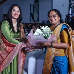 Our management felicitates the esteemed Chief Guest, Ms. Jayaprabha Menon, at Antaragni 2025. We believe in honoring art and culture by inviting distinguished personalities to grace our events.