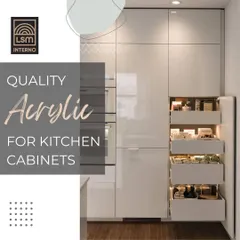 For a sleek, high-gloss finish, we recommend quality acrylic for kitchen cabinets. As shown here, acrylic provides a stunning, reflective surface that is also highly durable and easy to maintain, making it an excellent and practical choice for modern kitchens.