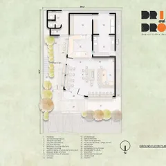 The detailed ground floor plan for the coffee shop. This blueprint illustrates the precise layout of furniture, the espresso bar, the kitchen, and the flow of movement, which is the technical foundation of the final design.