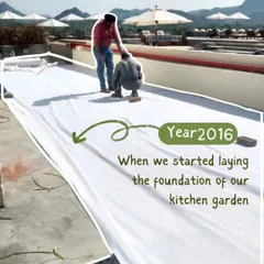 This photo from 2016 shows the very beginning of the RAAS Devigarh project, as my team laid the foundation for what would become a stunning rooftop kitchen garden.