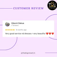 "Very good service nd dresses r very beautiful." Short, sweet, and to the point. We love receiving such positive feedback from our happy clients.