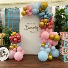 A duplicate image of the elegant teddy bear baby shower backdrop.