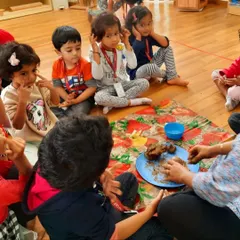 Our little folks are deeply engaged in a clay modeling session for Ganesh Chaturthi. This tactile activity not only connects them to the festival but also develops their fine motor skills.