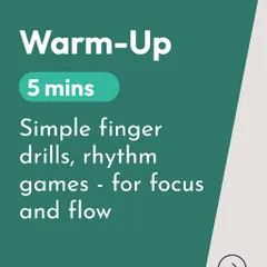 We always start with a 5-minute warm-up. Simple finger drills and rhythm games help students get focused, settle their minds, and prepare their bodies to enter a state of musical flow.