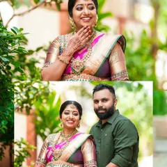A collage showing both a smiling portrait of the mother-to-be and a photo of the happy couple together. This format helps to tell a more complete story of the baby shower day.