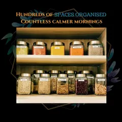 Hundreds of spaces organized lead to countless calmer mornings. A perfectly arranged pantry with labeled, uniform jars for spices and lentils is the key to a stress-free start to your day.