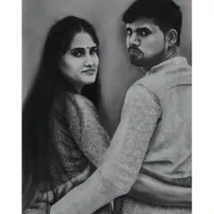 A custom graphite portrait capturing a quiet moment between a couple. My goal here was to translate the connection and affection from their photo onto paper, creating a cherished keepsake.