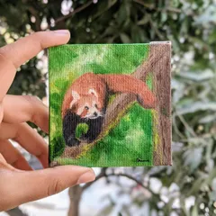 I was so happy painting this little guy. This is a miniature oil portrait of a Red Panda I saw on my trip to Darjeeling. Capturing the curious look in its eyes on a small 3x3 inch canvas was a fun challenge. I would love to paint your favorite animal too.