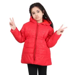 For children's apparel, capturing playful and natural poses is key. This e-commerce shot shows a young model in a red hooded jacket making a fun peace sign gesture, creating an engaging image for online shoppers.
