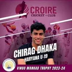 Congratulations to Chirag Dhaka on his selection for the Haryana U-19 team for the Vinoo Mankad Trophy. This is a proud moment for the academy and a result of his consistent hard work and talent.