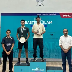 This is what we work for. One of my players on the podium at the HCL Eastern Slam in Kolkata, with me right there beside him. We don't just coach; we build champions and celebrate their success together.