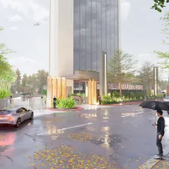 The landscape architecture for 'Marian Park' in Mangaluru seamlessly integrates nature and functionality. This view shows the grand entrance, designed to create a welcoming and impressive arrival experience for residents and visitors.