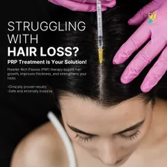 Here you can see a Platelet-Rich Plasma (PRP) treatment in progress. This procedure uses the healing power of your own blood to boost natural hair growth and improve thickness. It is a safe, minimally invasive, and clinically proven solution for tackling hair loss at the root.