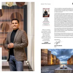A look at the contents page from our feature in Architecture + Design, showcasing a portrait of our principal architect.