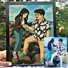 See how I transform a real photo into a beautiful Ghibli-style art frame. This 8x12 inch frame captures the whimsical and romantic feel of the famous anime studio.