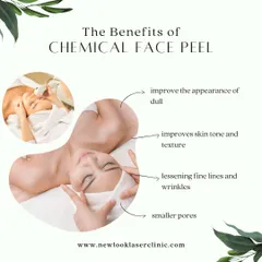 A visual guide to the benefits of a chemical face peel. The treatment works to improve the appearance of dull skin, even out skin tone and texture, lessen fine lines, and reduce the size of pores.