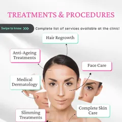 I offer a complete list of services to address all your aesthetic concerns. From slimming treatments and hair regrowth to medical dermatology and anti-ageing procedures, my clinic provides comprehensive care for your face, skin, and body.
