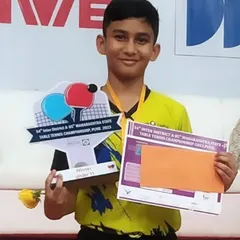 State champion Aakarshan Yadav, winner of the U-11 boys' event at the Maharashtra State Championship. His victory is a result of dedicated practice and our specialized youth training program.