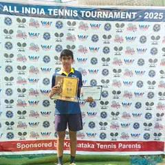 A proud moment with Jeevith S, our Boy's Under 14 Singles Champion at the AITA Karnataka National Series. Our tournaments are a platform for dedicated players to prove their skills and achieve national recognition.