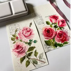 Two of my watercolor rose paintings, created on thick paper with a vintage postcard feel. I love the soft, romantic look of loose florals.