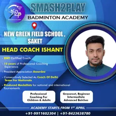 A profile of myself, Head Coach Ishant, for my Saket academy. I am a BWF-certified coach with over 12 years of experience and have produced medallists at national and international tournaments.