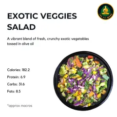 My Exotic Veggies Salad is a vibrant blend of fresh, crunchy vegetables tossed in olive oil. At only 182.2 calories, it's a light, refreshing, and nutrient-packed meal.