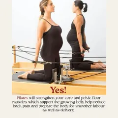 For all our moms-to-be, we offer specialized prenatal Pilates. This shot shows how we focus on strengthening your core and pelvic floor to support your growing belly and prepare your body for a smoother delivery.