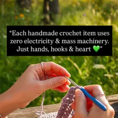 Each handmade crochet item uses zero electricity and mass machinery. It's a craft powered by just hands, hooks, and heart.