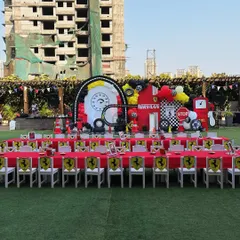 The perfect pit stop for little racers. This outdoor Ferrari party featured long tables with custom Ferrari-branded chair backs, creating a VIP experience for all the young guests.
