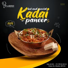 Our hot and special Kadai Paneer is cooked in a traditional kadai with a blend of aromatic spices, bell peppers, and onions for a robust and flavorful main course.