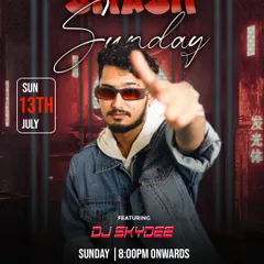 Poster for 'Smash Sunday', featuring free drinks for ladies and a mix of Bollywood and commercial tunes.