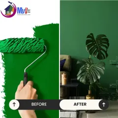 This transformation uses a deep, rich green to create a sophisticated and modern look. Notice how the new color makes the plant and decor stand out. This is a great idea for an accent wall.