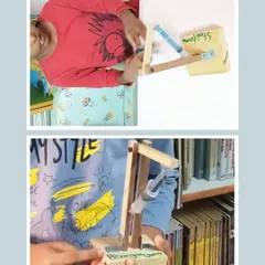 Two different takes on hydraulic power. Students show off the hydraulic arms and cranes they've constructed, learning how pressure and fluid dynamics can be used to lift heavy objects.