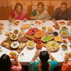 Laughter, stories, and that one extra bite. That’s what a celebration tastes like. Here's a beautiful Diwali gathering enjoying a diverse spread of my homemade dishes.