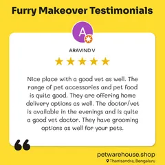 This review touches on everything we aim to be: a nice place with a good vet, a great range of pet accessories and food, and convenient services like home delivery and grooming.