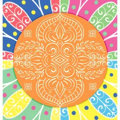 This vibrant digital mandala is an exercise in finding joy through simple shapes and bright colors. I created this piece on Procreate to show how zentangle-inspired patterns can feel both energetic and peaceful at the same time.
