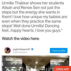 A screenshot of a news article about my work with Sushmita Sen's daughters. It was an honor to be recognized for my teaching style and the unique energy I bring to my students.