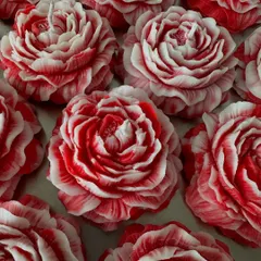 I see every candle as a piece of art, and this Peony candle is a perfect example. Each petal is intricately formed from soy wax, with red and white swirls creating a stunning bloom. It's a sculptural piece designed to be admired.