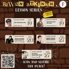 We love to get creative with our lesson series. This graphic announces our Rowan Atkinson-themed workshops, where we analyze the theme music from shows like "Mr. Bean" and "Blackadder" and even hold a choral session for "Ecce Homo Qui Est Faba."