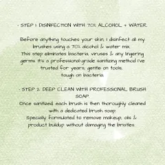 This is my two-step brush cleaning process. First, I disinfect every brush with a 70% alcohol solution to eliminate germs. Then, I deep clean them with a professional brush soap to remove all product buildup, ensuring they are perfectly clean for your skin.