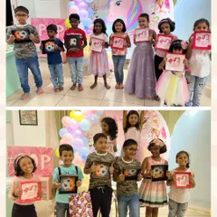 Birthday fun served on a tray! These kids are so proud of the trays they painted themselves. It's the coolest return gift ever, and a perfect example of our 'no plastic junk' philosophy.