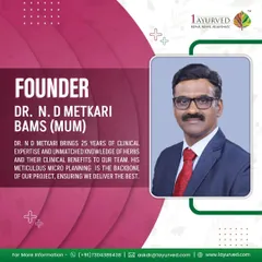 Meet our founder, Dr. N. D. Metkari. With 25 years of clinical expertise, his unmatched knowledge of herbs and their benefits is the backbone of our treatment plans. His meticulous micro-planning ensures we deliver the best possible outcomes for our patients.