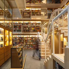 A view from the ground floor of The Story Project shows the multi-level design, with suspended walkways and staircases leading to different sections. This approach creates an immersive space that encourages movement and discovery.
